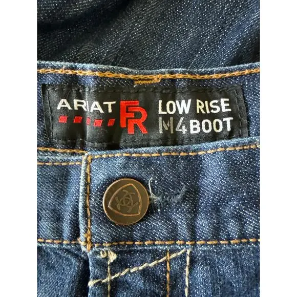 Ariat Jeans Mens 42x30 FR M4 Relaxed Low Rise Boot Cut Dark Wash Denim Work EUC